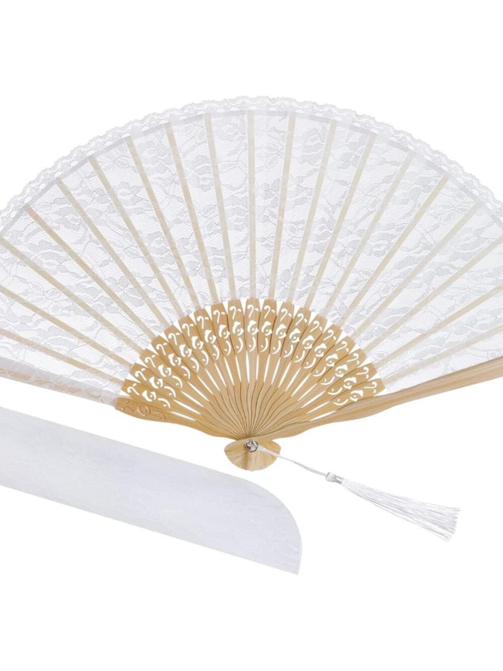 White Lace Handheld Fan Bamboo Folding Fan